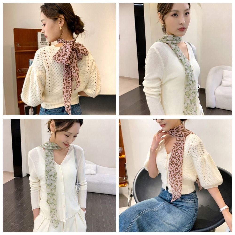 

Ribbon Leopard Print Scarf Thin Long Scarves Fashion Scarf Headband Bag Decoration Style M