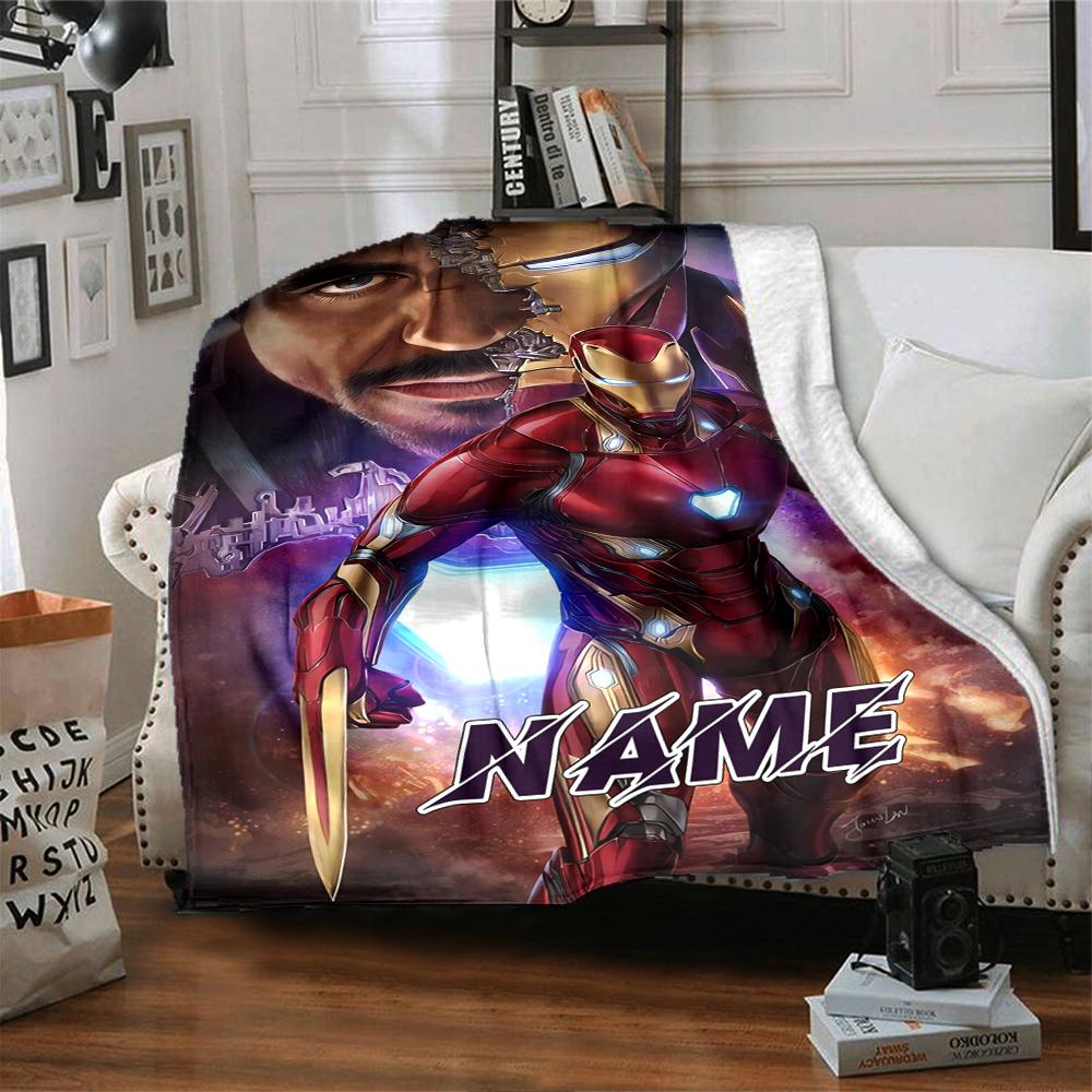 Custom Name Iron Man: Hero's Journey Blanket for Couch & Bed, Plush Cozy Fuzzy Blanket Super Soft & Warm Blankets for Fall and Winter. 090810