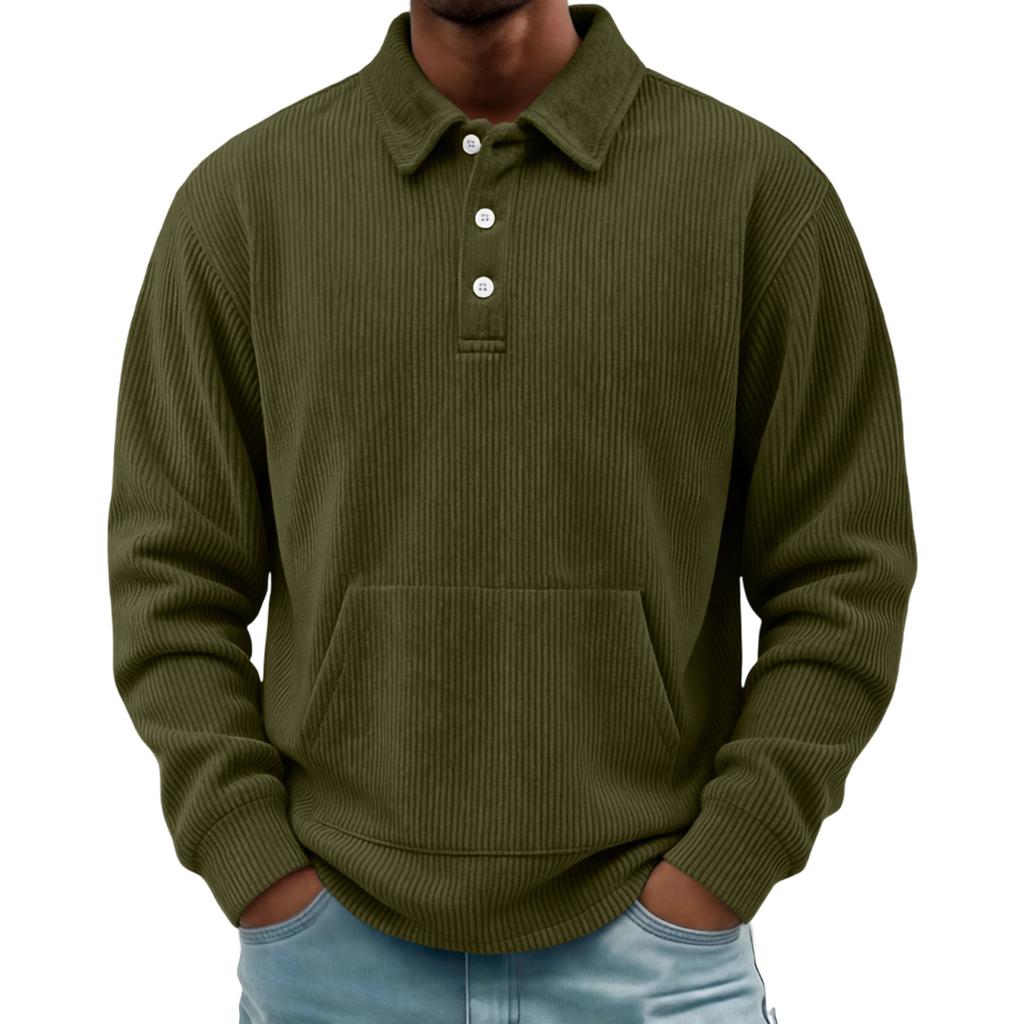 Men's Retro Corduroy Long Sleeve Button Shirt with Lapel Collar and Pocket Casual Top
