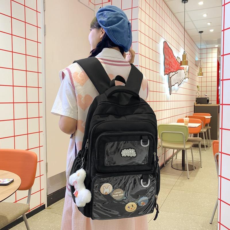 Schoolbag Junior high school student schoolbag Female college student ins Japanese cute transparent pain bag Large capacity backpack High school