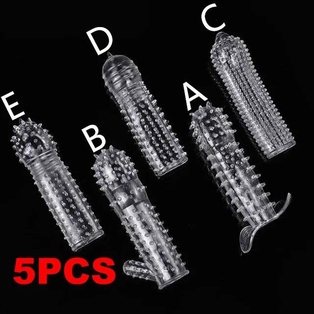 5 Adet Tekrar Kullanılabilir Kondomlar Erkek Penis Uzatma Kovanları Sperm Kilidi Penis Halkası Yapay Penis Kılıfı Yetişkin Seks Oyuncakları Erkekler İçin Boşalmayı Geciktirir