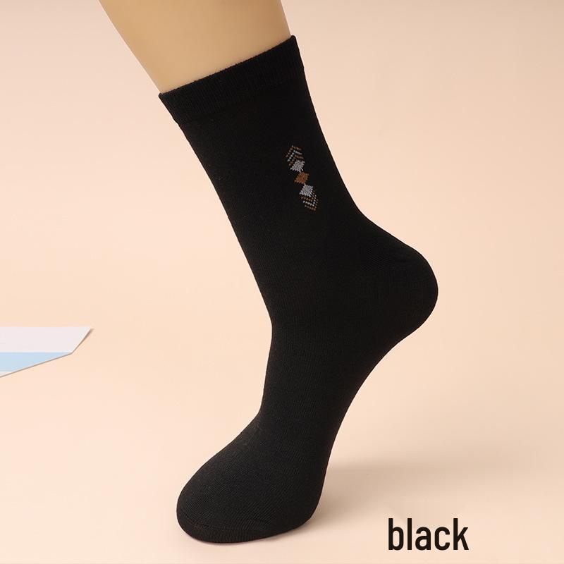 Men's Mid-Calf Anti-Odor Black Socks - Spring & Autumn, All-Season, Sweat-Absorbing, Ideal for Work, Middle-Aged & Fathers.