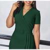Women's Summer Short-Sleeve V-Neck Fashionable Elegant Solid Color OL Bodycon Dress