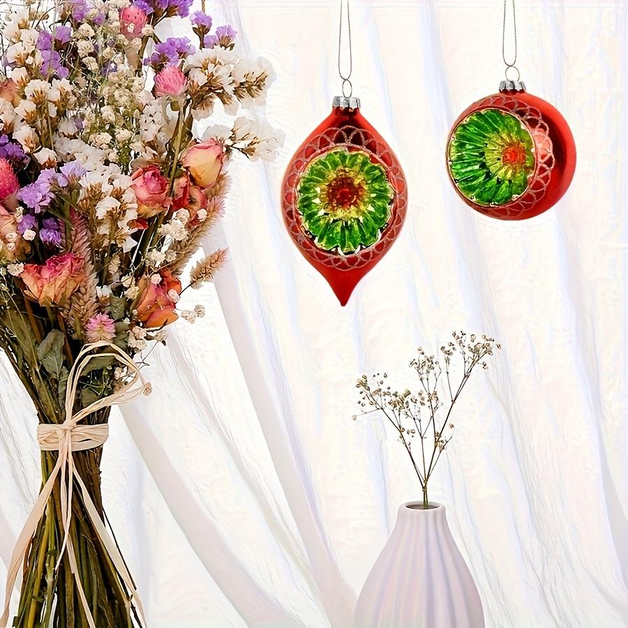 2pcs Elegant Double Pointed Glass Ball Ornaments with Floral Design Durable Hanging Christmas Tree Decorations for Festive Home Party Ambiance
