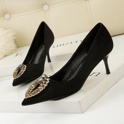Nuevos Zapatos de Salón de Primavera/Otoño para Mujer Tacón Alto Fino Puntera Puntiaguda Sexy Dama Cristal Boda Nupcial Zapatos de Mujer Tacones Altos Negros