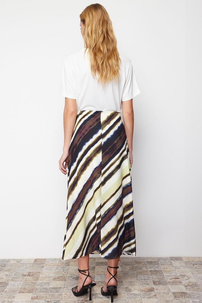 Women's Fashion Multicolored Satin Patterned A-line Midi Length Woven Skirt