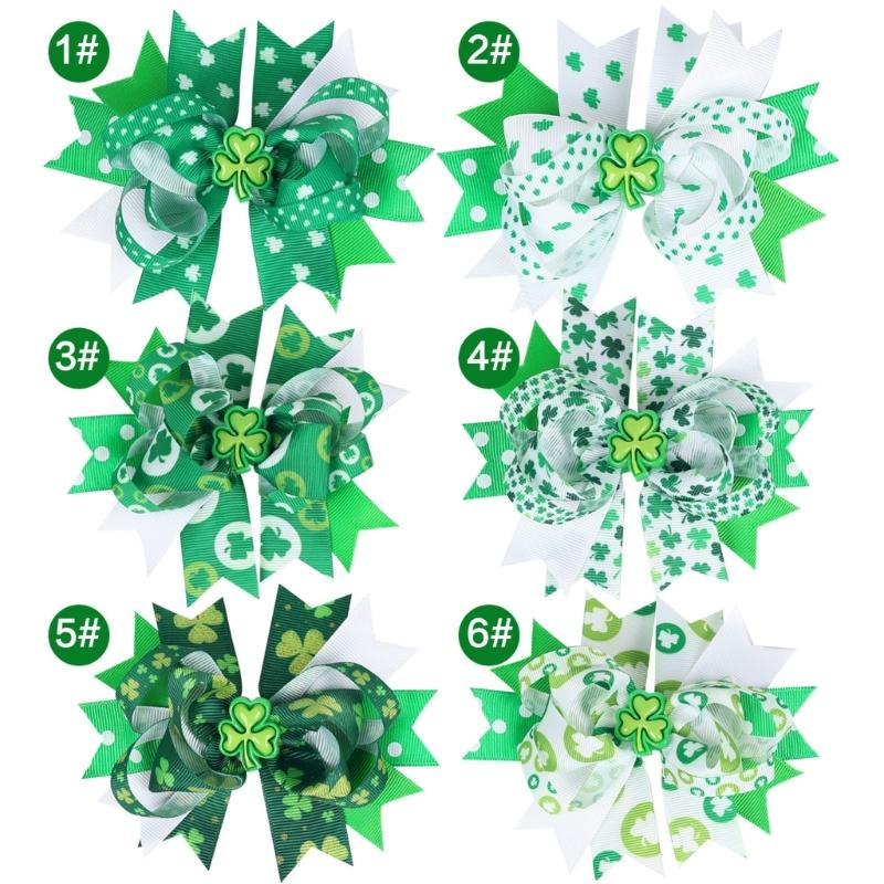 2pcs Irish Themed Bows Hair Clip for Children Hair Accesories Party Hair Decoration for Holiday Celebrations and More