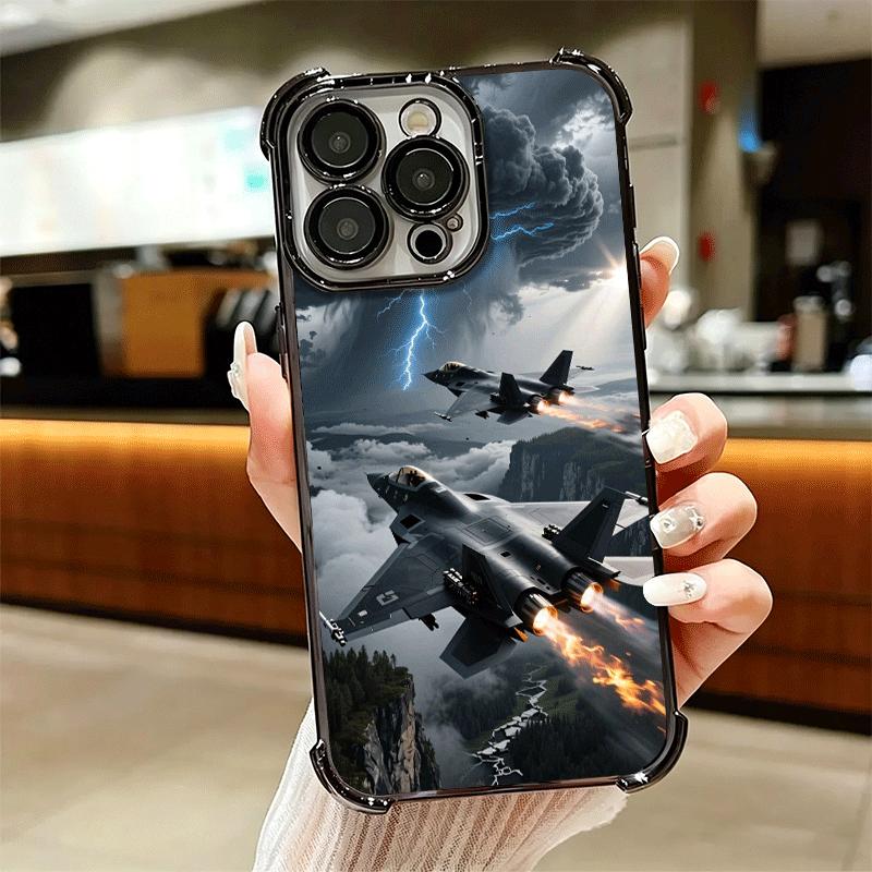 Aircraft Helicopter Formation Plating Phone Case For Iphone 16 17 Pro Max Air 16E 14 15 Plus 12 13 Mini Anti-Fall Airabag Cover