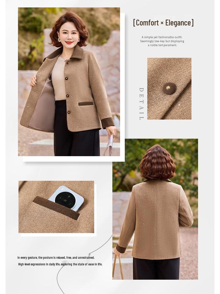 Women's Spring Woolen Lapel Coat - Stylish Thin Cardigan for Mothers