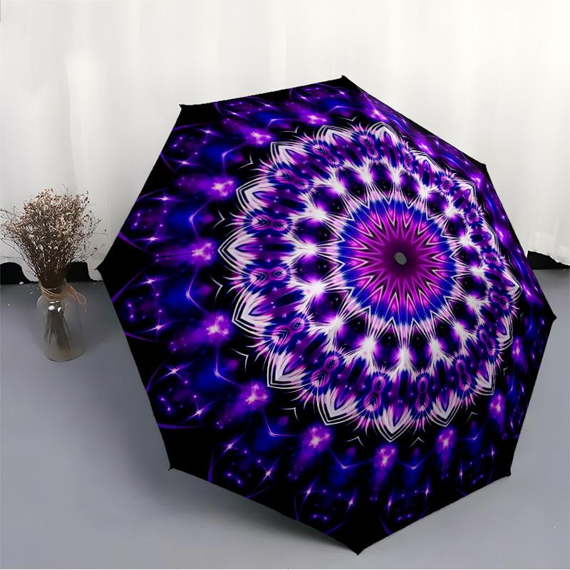 1pc Purple Mandala Automatic Open/Close Umbrella, Compact Travel Umbrella, 8-Rib Sturdy Frame - Ideal Gift for Friends Yy251118011
