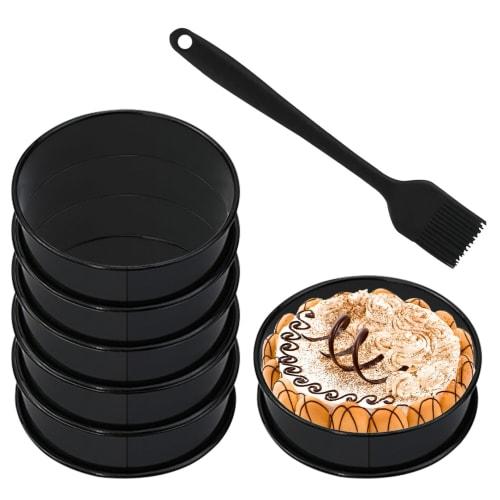 HyzaPhix 8cm Round Cake Molds, Set of 6, with Cooking Brush, Stainless Steel Oil Brush for Cooking, Muffins, Baking, Egg Rolls, Cookies, Desserts, Hea