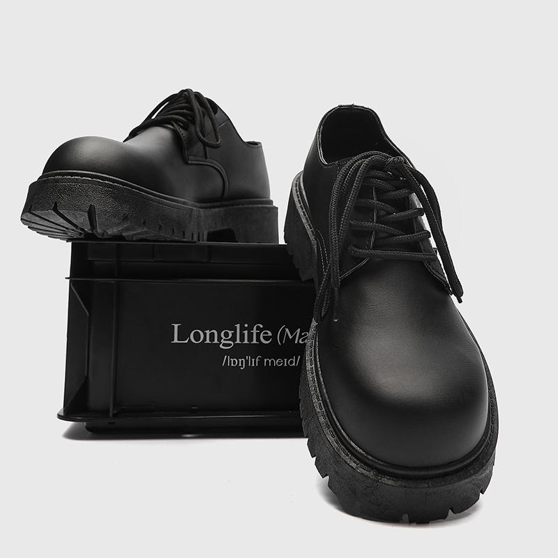 Men's casual leather shoes autumn new trend fashion big head shoes niche low-top thick-soled heightening men's shoes