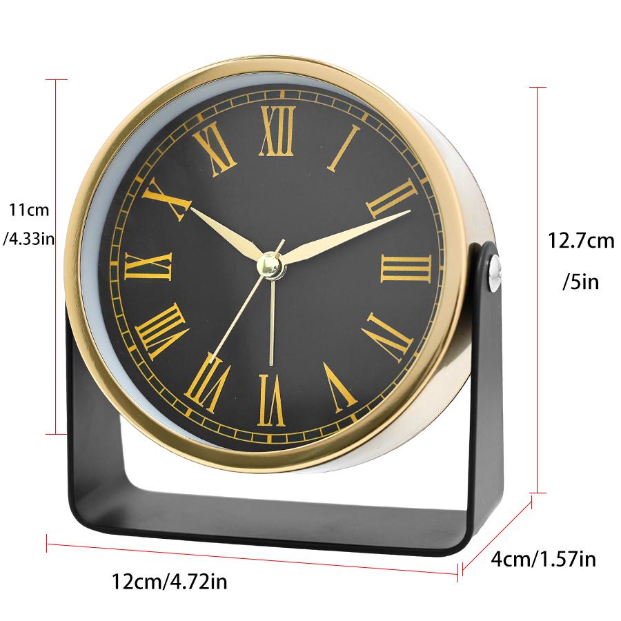 1 pc 4-inch European style light luxury metal alarm clock, 180 degree rotating table clock, vintage desktop ornament clock;