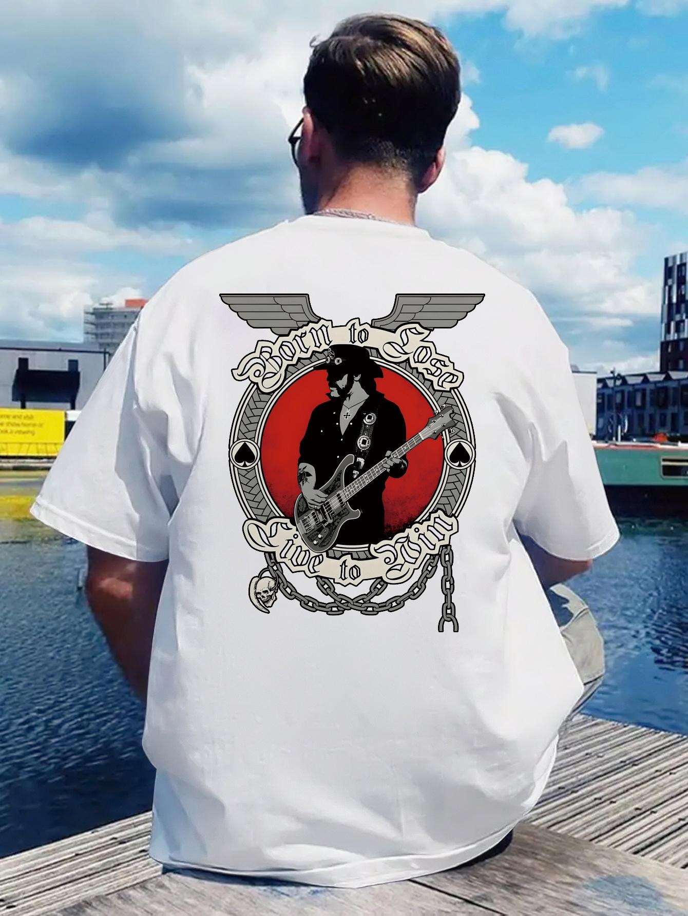 Retro Rock Band Graphic T-shirt - Black with Red & White Design L