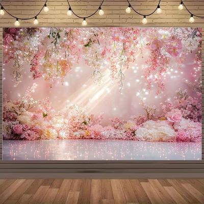 2D Romantic Pink Rose Flower Backdrop Wedding Party Background