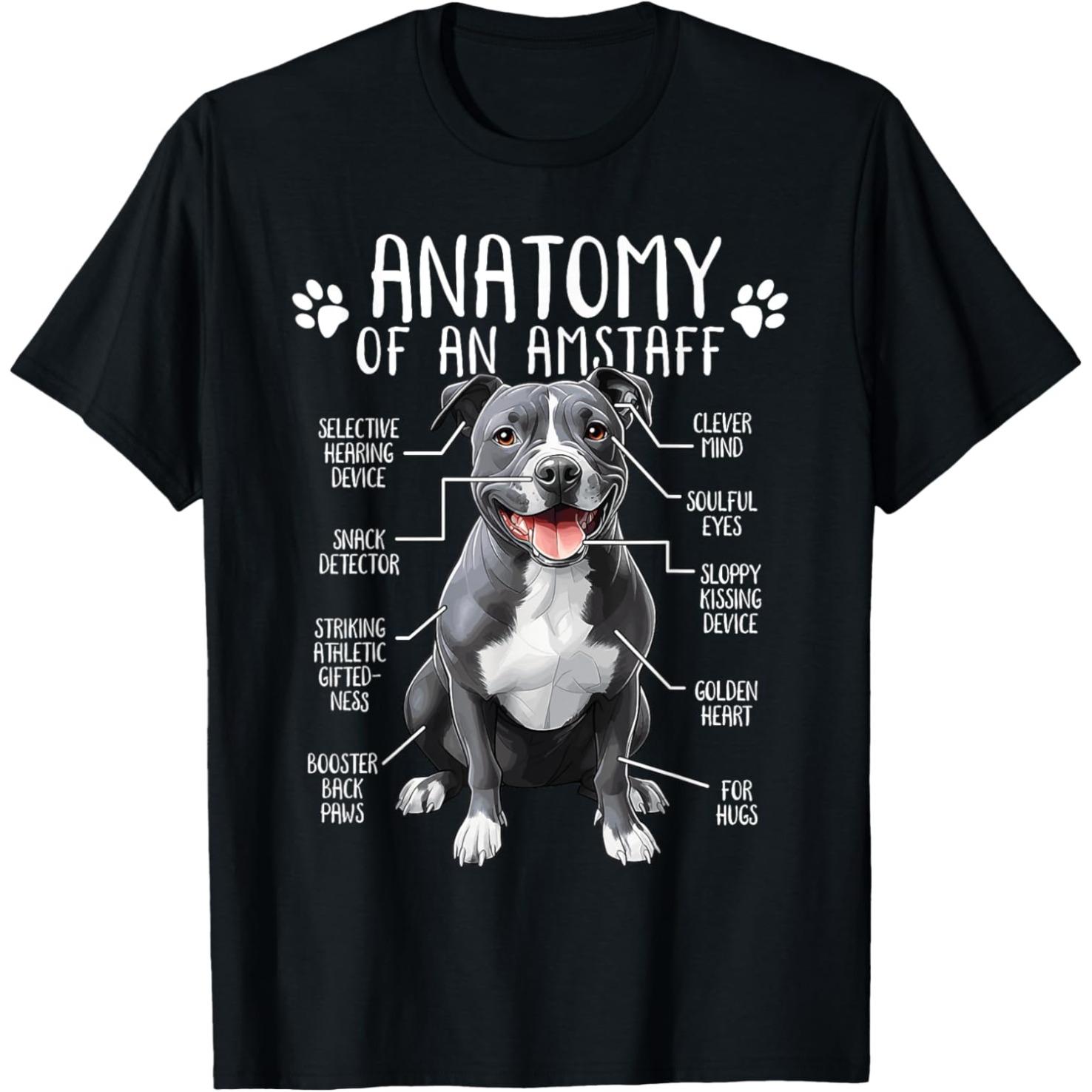 XIXI Fashion Anatomie van Een Staffy Staffordshire Bull Terrier Hond T-shirts Mannen Vrouwen Katoen Humor Streetwear Korte Mouw Unisex Losse Kleding 2XL