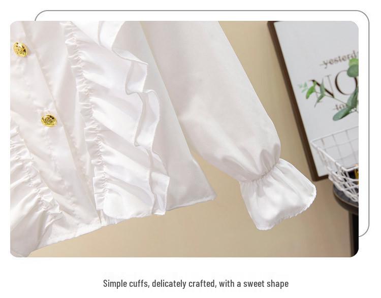 Girls' White Long Sleeve Shirt - Spring/Autumn 2025 Collection for Children