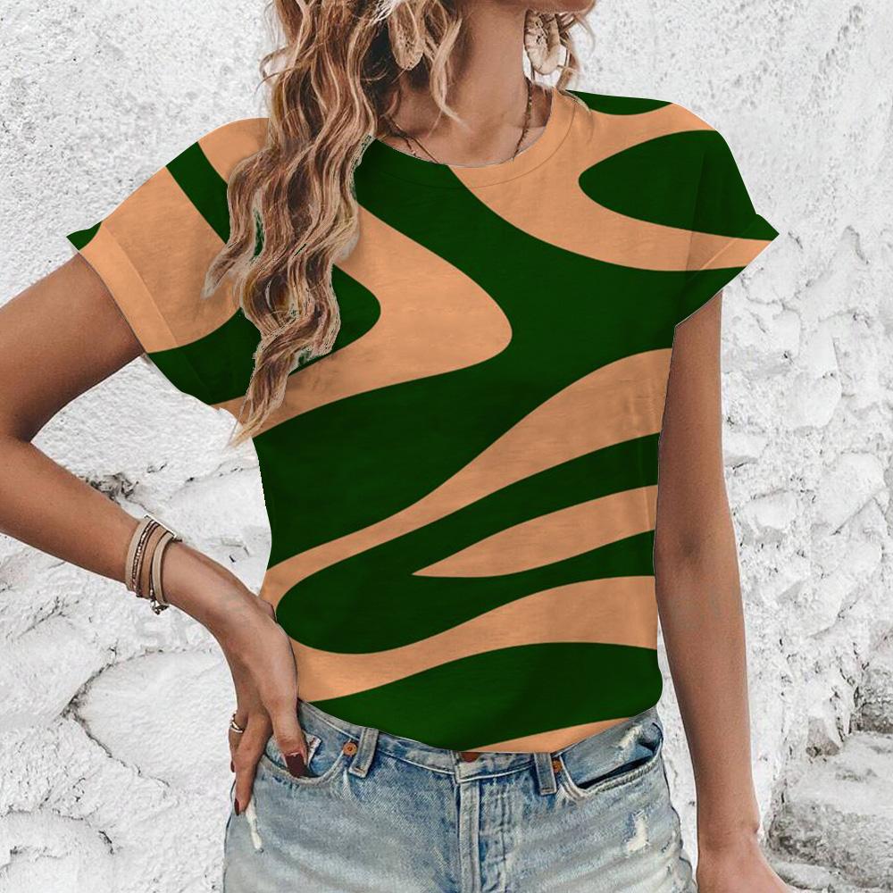 Women's Short Sleeve Crew T-Shirt Fashion Geometric Lines Print T-Shirt Summer Casual Elegant Top Women's Clothing T-Shirt