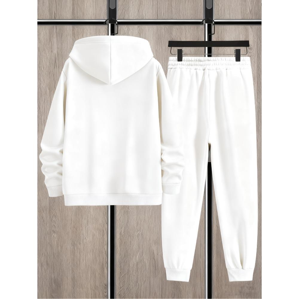 Fashionable Casual Men's Set, Printed Drawstring Pocket Hoodie and Drawstring Outdoor Casual Sports Pants Set, Cool Set