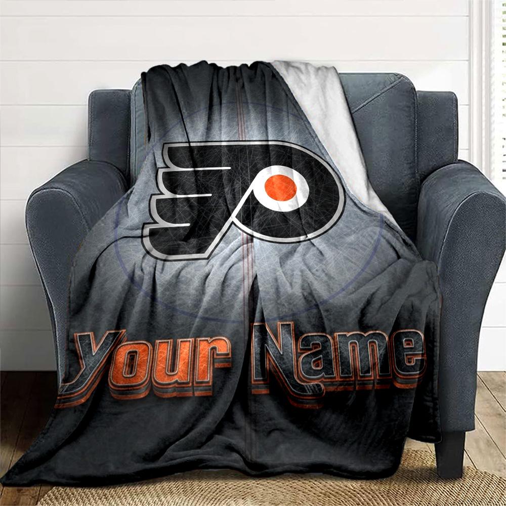 Name Custom Philadelphia Flyers Logo Print Flannel Blanket High Quality Warm Comfortable Cover for All Seasons Perfect for Gifts Home Decor
