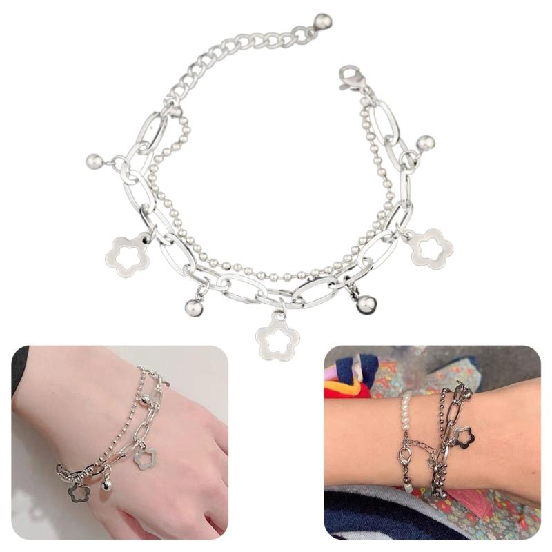 Fashion Hollow Flower Charm Bracelets Multilayer Bangle Jewelry for Women Girls