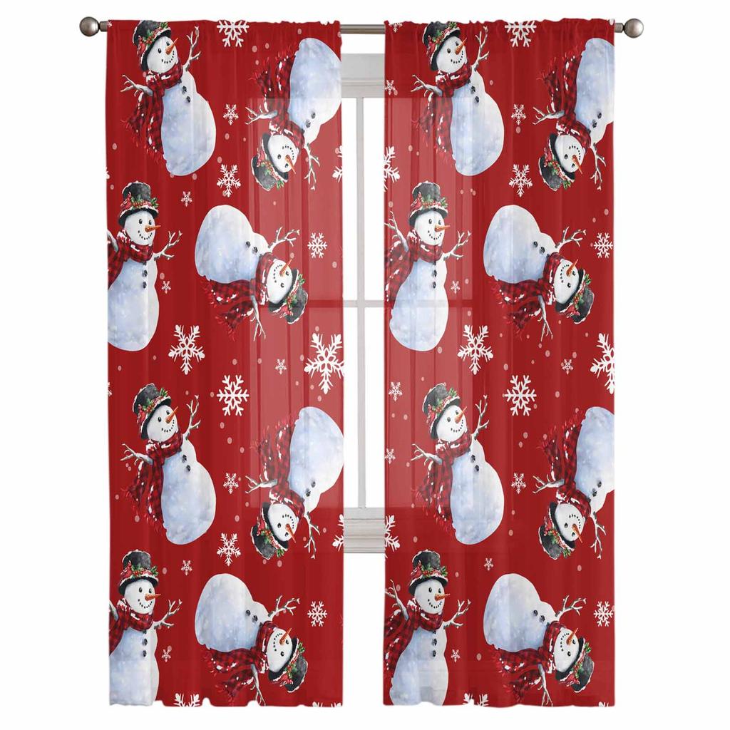 Tende di Natale e Inverno Pupazzo di Neve per Soggiorno Camera da Letto Decorazione Casa Finestra Voile Tulle Tenda Drappeggi