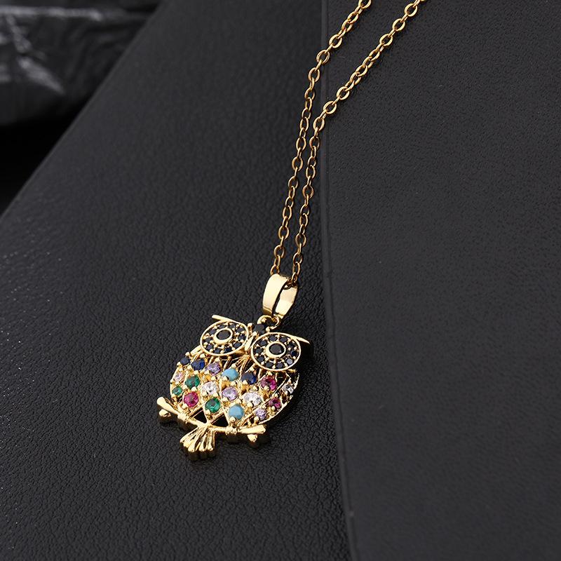 Exquisite Small Batch Colorful Zircon Owl Pendant Necklace Animal Shape Titanium Steel Collarbone Chain Fashion Versatile Women's Jewelry