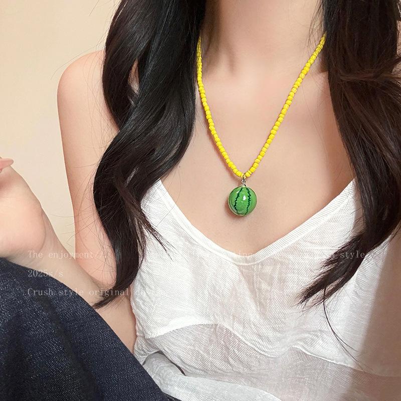 Dopamine Color Flower Love Necklace Summer Small Fresh Long Collarbone Chain Holiday Sweet Girl Heart Necklace