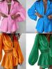 2026 Spring Women's Casual Solid Color Ruffle Shirt & Shorts Set