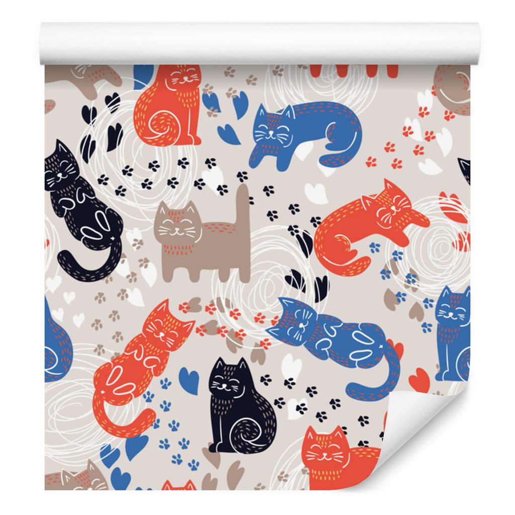Colorful Kittens Wallpaper in Scandinavian Style for Living Room and Bedroom 50x1000