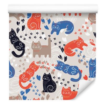 Colorful Kittens Wallpaper In Scandinavian Style for Living Room and Bedroom 50x1000