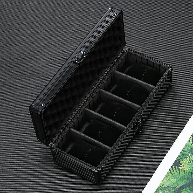 5-Slot Aluminum Watch Storage Box with Opaque Lid & Soft Pillows