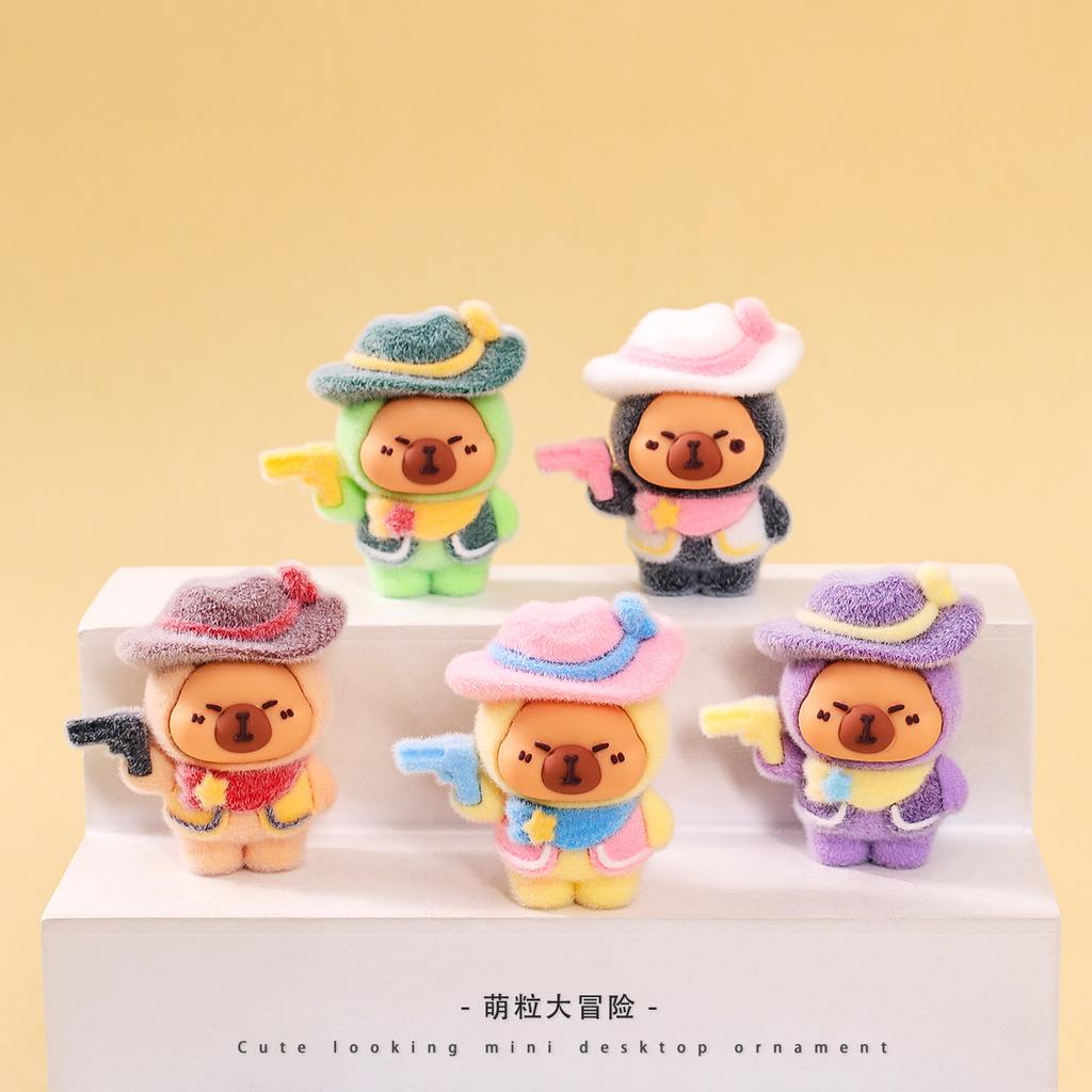 9Pcs/Set Anime Capybara Action Figurine Plaything Small Flocked Kapibare Figurines Desktop Home Deroc Collection Model Toys