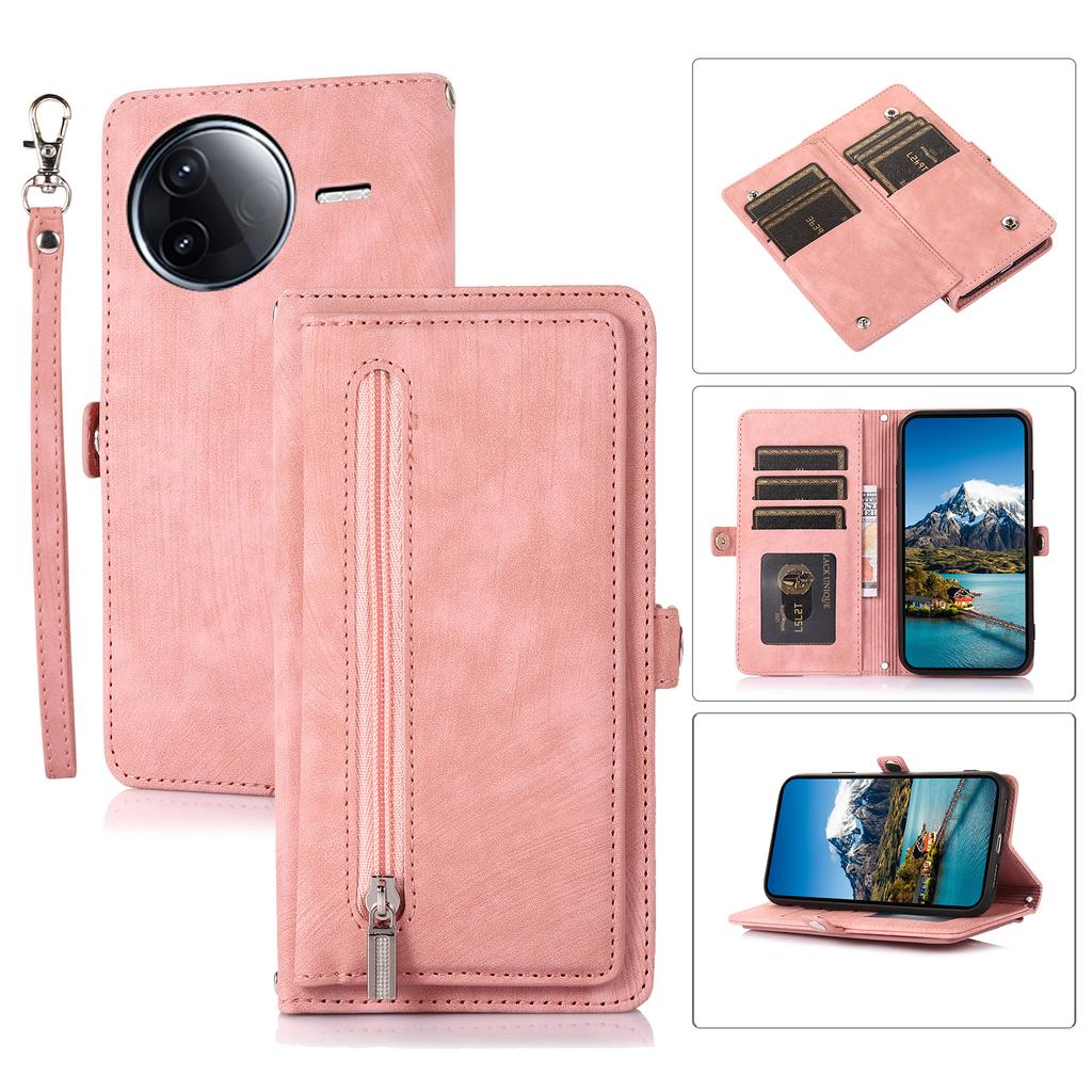 For Xiaomi Redmi K80 Pro 5G/Poco F7 Ultra 5G Case Zipper Pocket 9 Card Slots PU Leather Phone Cover with Wrist Strap