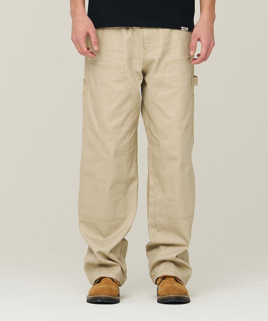 Syupeodeulai Double Knee Cotton Work Pants Light Beige