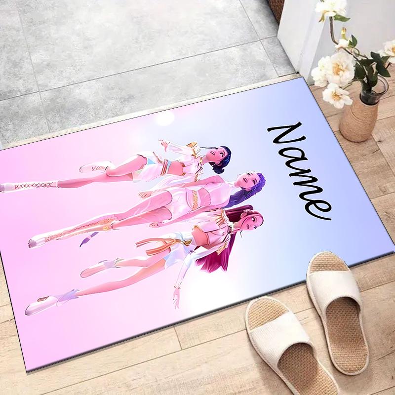 Custom KPop Demon Hunters Mat Personalized Name, Polyester Washable Indoor Entryway Rug, Gift for Christmas, Easter, Thanksgiving Day