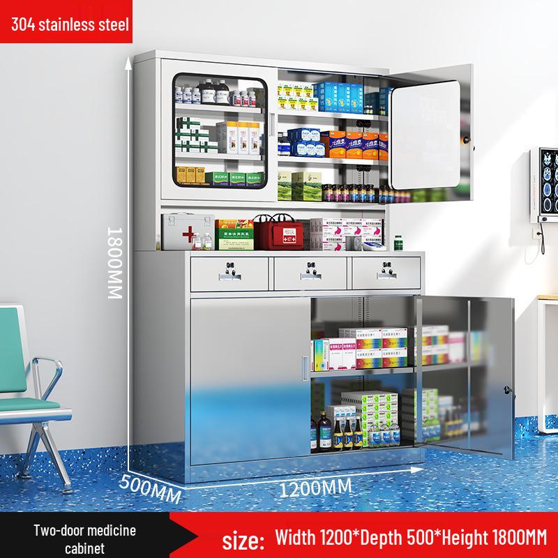 304 Stainless Steel Medical & Filing Cabinet with Locker