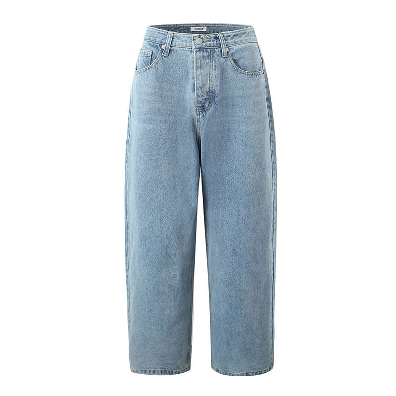 

Chill Feeling Korean Series Retro Street Lazy Loose Feeling Breasted Straight Washed Jeans All-Match Wide-Leg Trousers Retro Blue XL