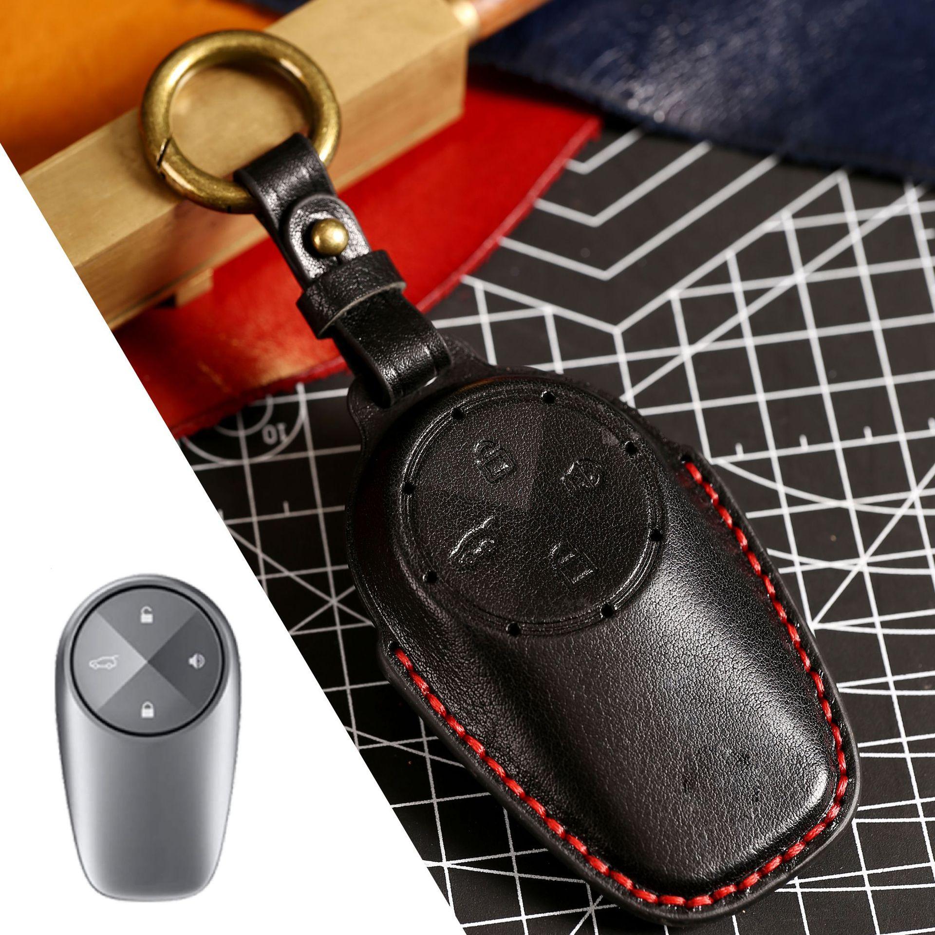 

Подходит для чехла для ключа NIO es8 es6, модифицированный, 3D горячее прессование, защитный чехол для ключа автомобиля, кожаный, ручной работы чёрный