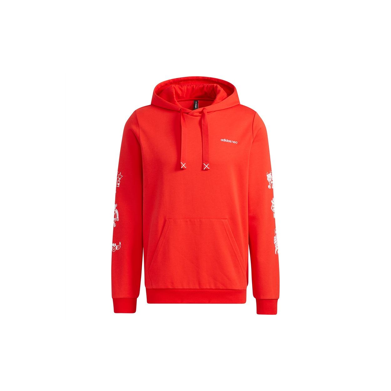 adidas neo Artist Sweat Printed Sports Hooded Sweater Men s Red GL8084 XL