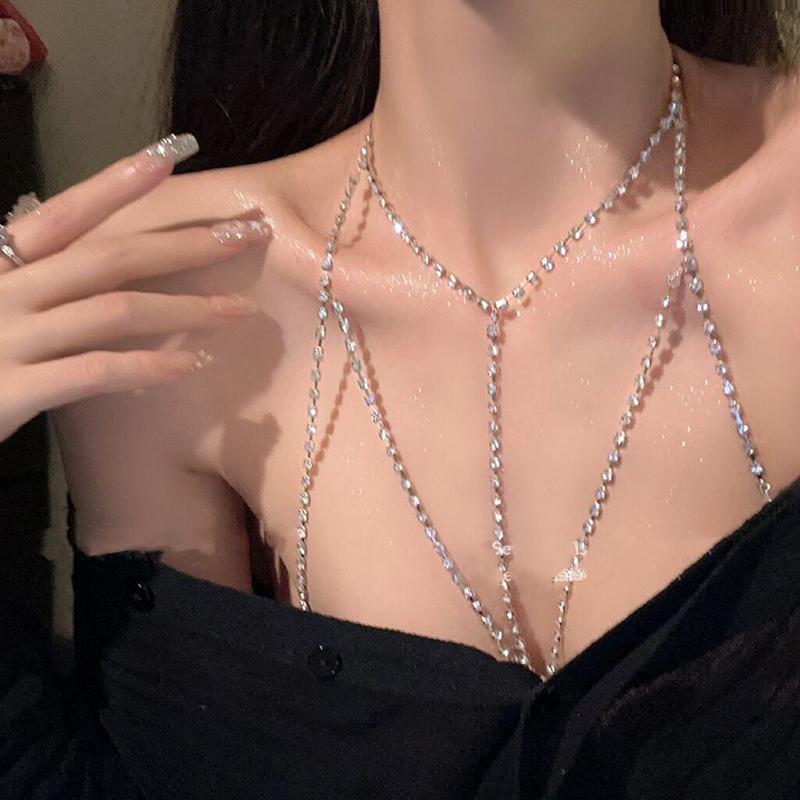 Sexy   Round Beads Waist Chain Beach Bra Bikini Chest Chain Zircon Tassel Women Body Chain Jewelry Accessories