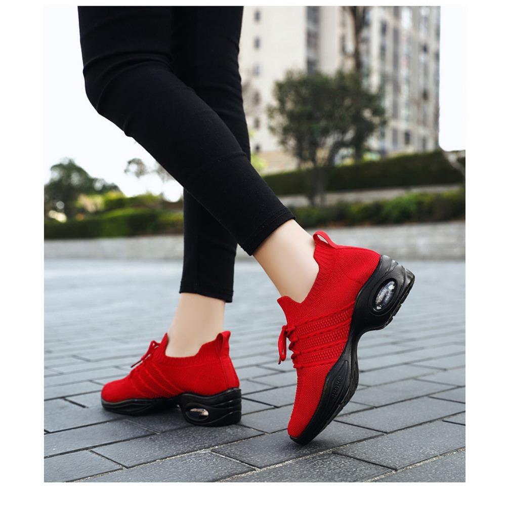 JMXD Women Shoes Flyknit Platform Dance Sneakers Air Cushion Casual Shoes Fashion Height Increasing Comfortable Trendy Walking Trainers