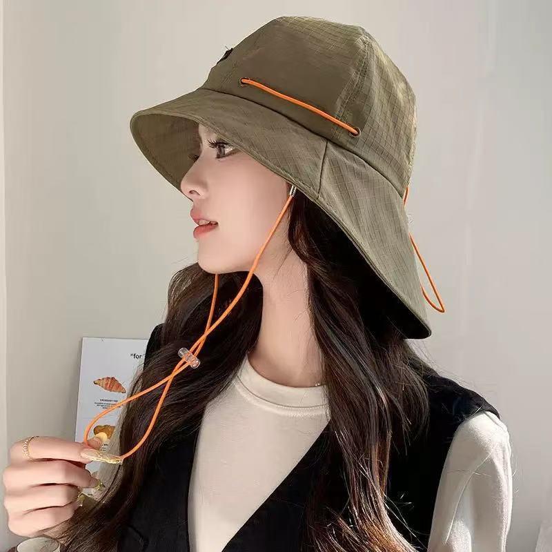 Fashion Drawstring Fisherman Hat Foldable Sun Protection Quick-Drying Travel Sun Hat Wide Brim Hiking Hat