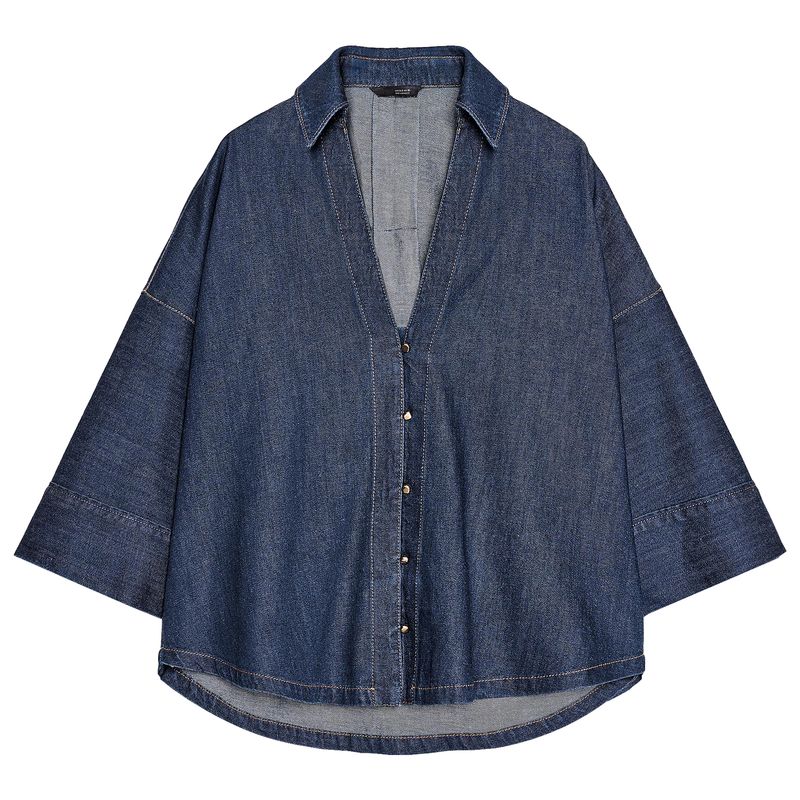 

Zaprha 2025 New Arrival V-neck Wide Sleeve Lapel Casual All-Matching Jeans Shirt Women s Small 2783781 Deep Indigo L