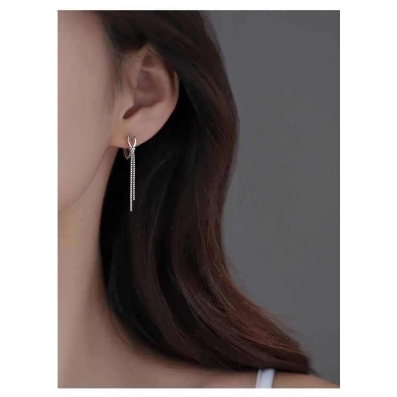 Pendientes de Borla Anudada de Plata de Ley Para Mujer Joyería de Oreja de Moda Minimalista
