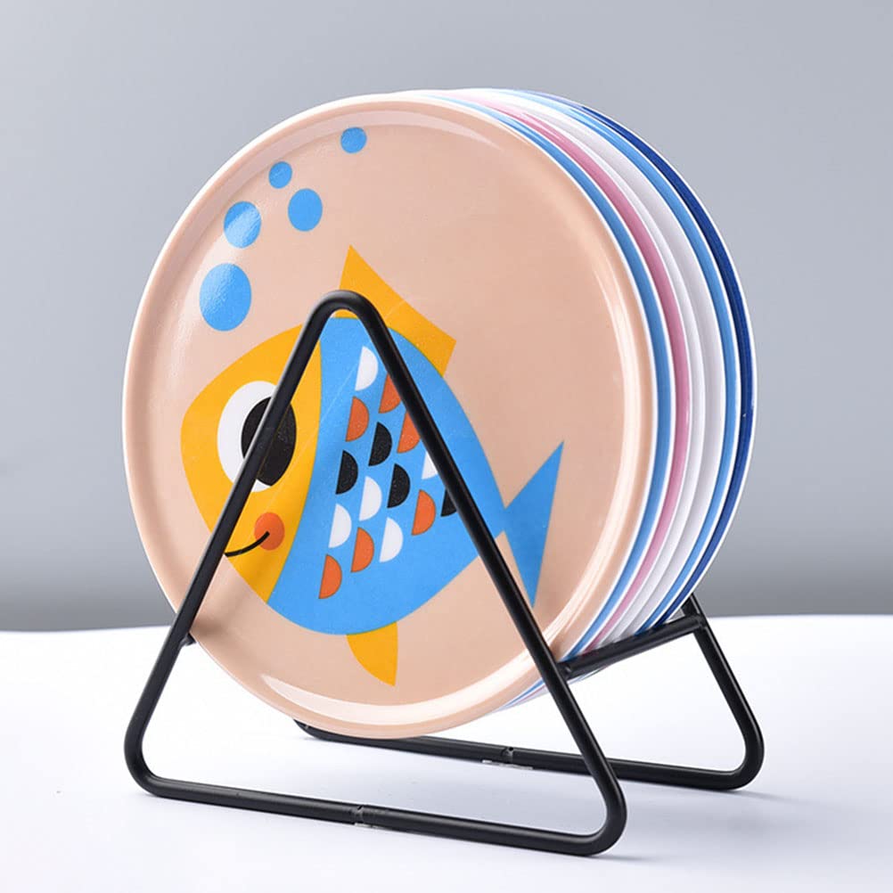 OUNONA Coaster Storage Holder, Rack, Coaster Holder, Coaster Stand, Shelf, Organizer, Iron, Triangular, 3D, Stylish, Plate Storage, Drainer, Kitchen