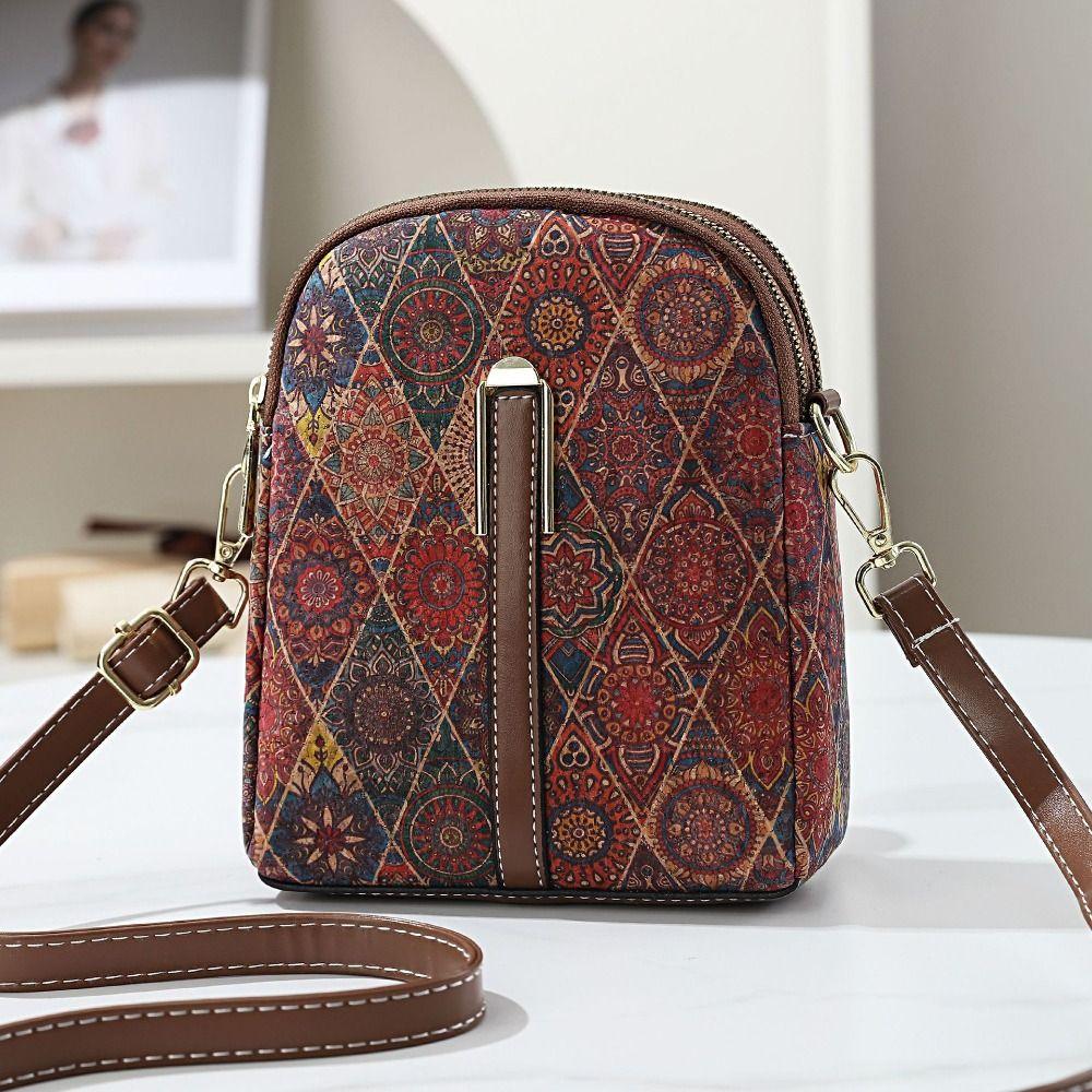 Bohemian Style Printed Phone Bag PU Leather Versatile Single Shoulder Bag Luxury Ethnic Style Crossbody Bag For Ladies