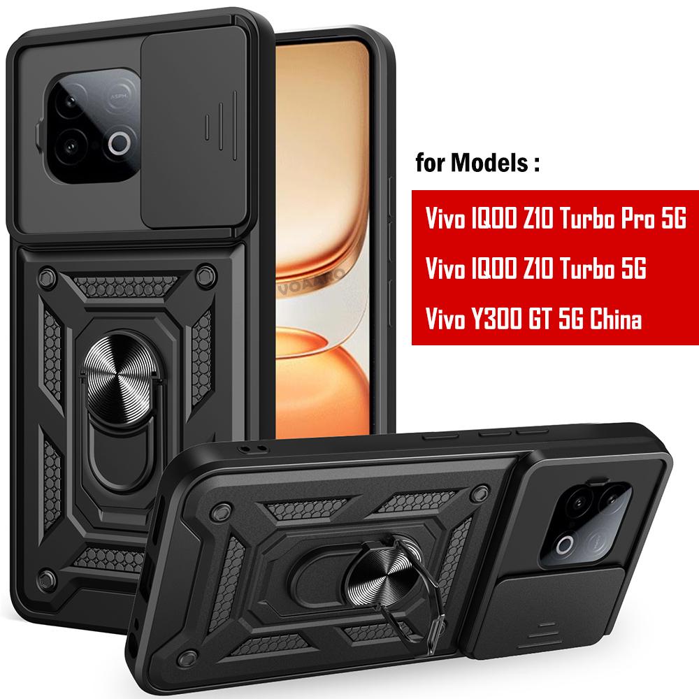 Slide Lens Armor Funda for Vivo IQOO Z10 Turbo Pro 5G China Case for Vivo Y300 GT 5G China Case Magnetic Ring Stand Holder Cover