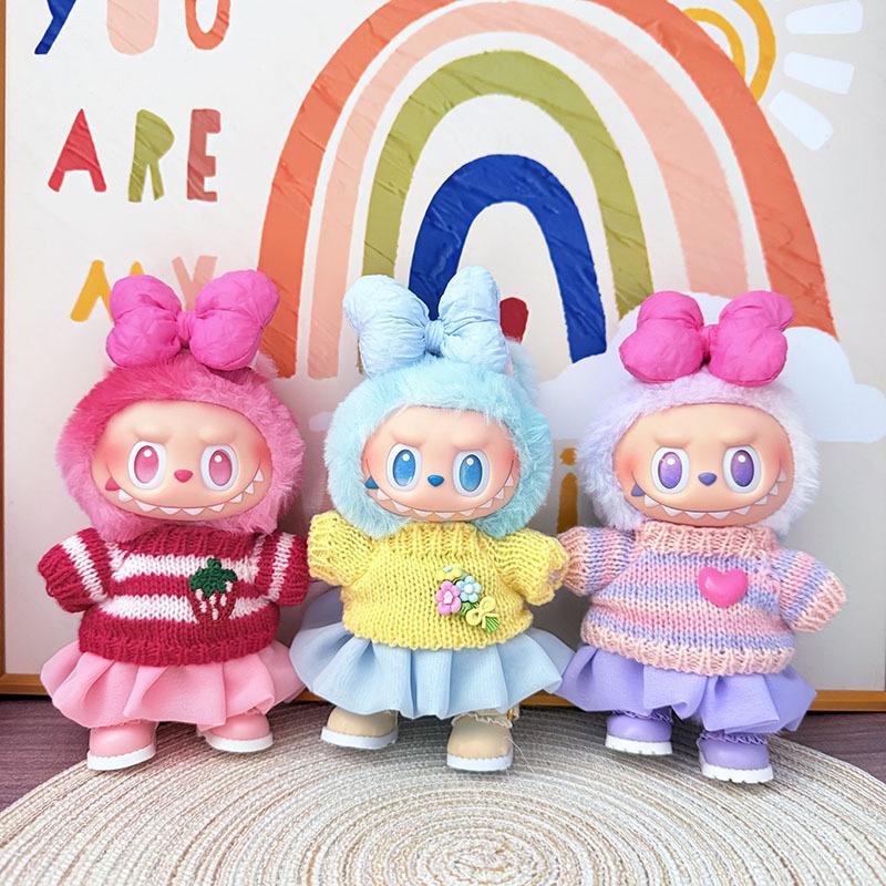 3Pcs/Pack Doll Clothes For Labubu Colorful Sweater Jelly Yarn Skirt Bow Headband I Ii Iii Dolls Fans Gift