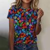 3D-printed Women's Butterfly T-shirts, Colored Insect Printed T-shirts, Summer Casual Short-sleeved Round-neck Loose T-shirts